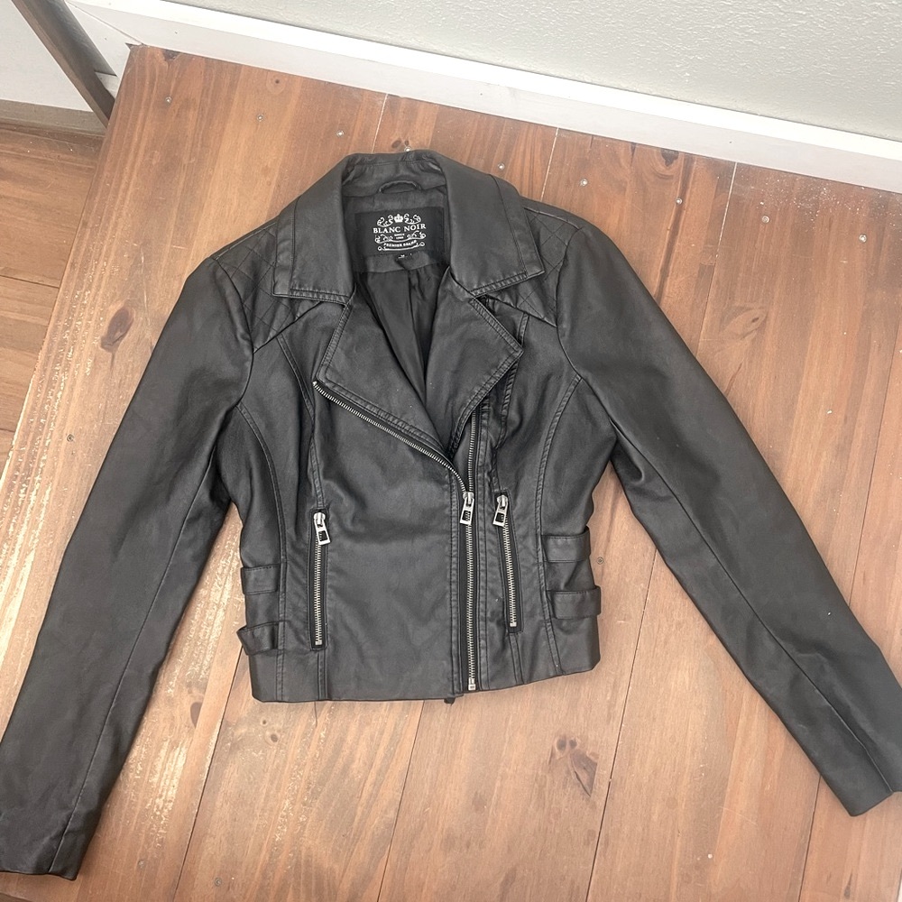Blanc Noir Biker Moto Faux Leather Jacket Size Medium
